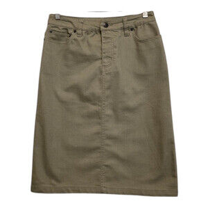 Liz Claiborne New York Denim Jean Skirt Khaki Green Stretch EUC Womens 4